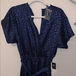 Express jumpsuit dark blue cheetah print